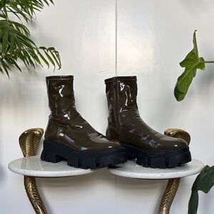 Aldo Glossy Black and glossy Olive green Combat Boots